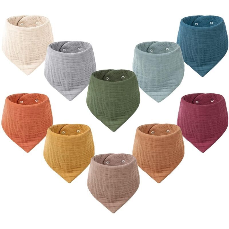 Lot de 10 bavoirs en mousseline pour bébé, unisexes, pour garçons et filles, doux et absorbants, pour les poussées dentaires et la bave - Lntyq