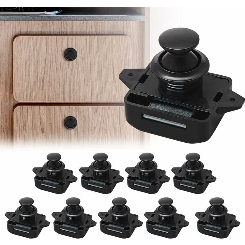 Lntyq - Lot de 10 Bouton Poussoir Verrou Armoire Loquet Sans Clé, Loquet à Bouton Poussoir Ajustement 15-18mm épaisseur Bateau Van Yacht