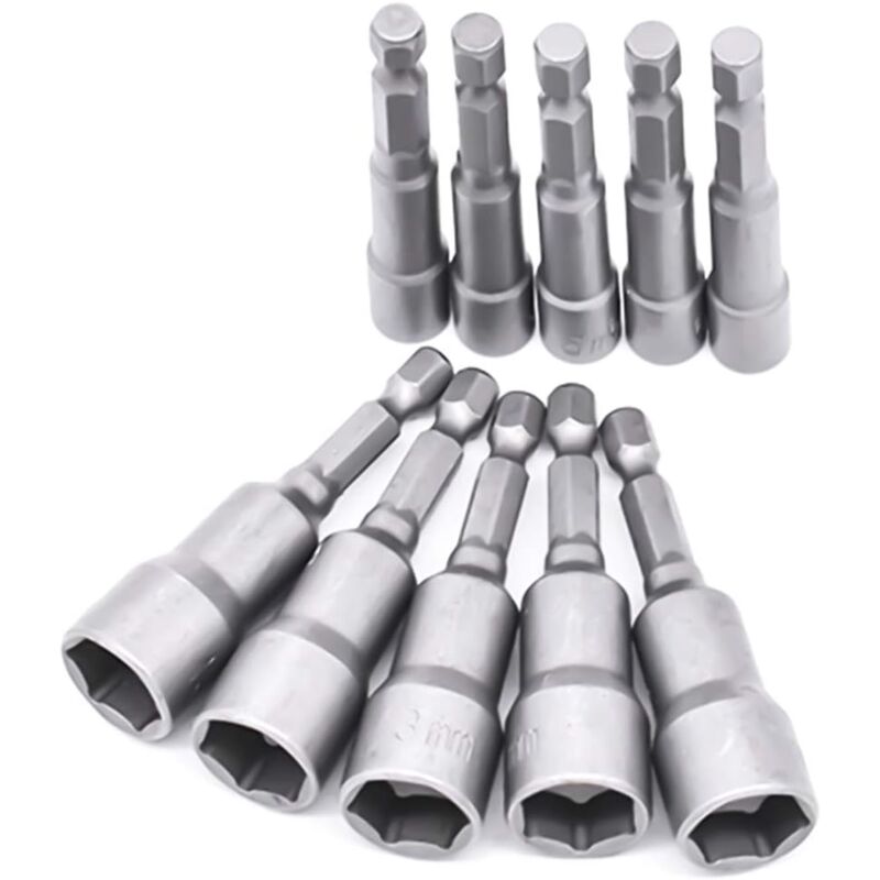 Lntyq - Lot de 10 douilles de tournevis 6-19 mm - Adaptateur d'embout, hexagonal pour tournevis à écrou pour perceuse à main, tournevis électrique,