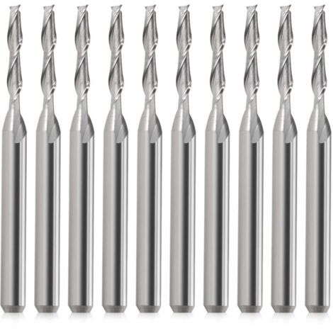 Lntyq Lot de 10 fraises CNC, tige 1/8", tête plate, en métal dur, flûte à double flûte 3,175 mm, spirale, Upcut pour bois, PVC, MDF, bois dur