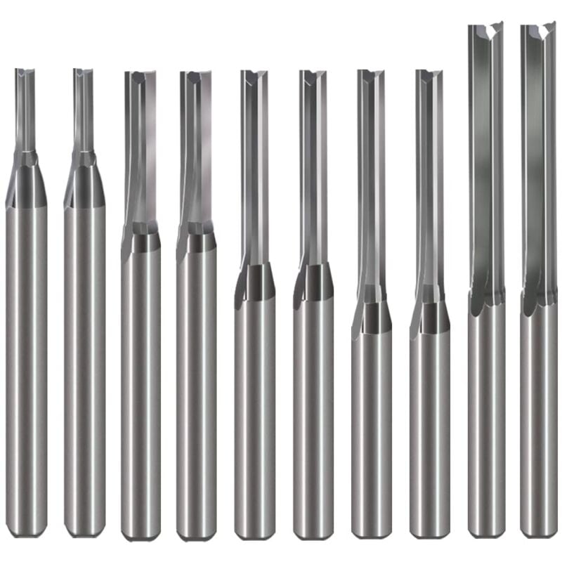 Lntyq - Lot de 10 fraises droites de 1/8' (ced 1,0 mm, 1,5 mm, 2,0 mm, 2,5 mm, 3,175 mm) 2 cannelures à double tranchant cnc coupe en acier tungstène