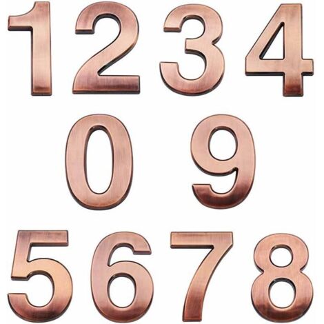 Lntyq Lot de 10 numéros d'adresse 3D autocollants de 7 cm pour porte de maison et boîte aux lettres - Numéros de 0 à 9 pour appartement, maison, bureau (bronze antique)