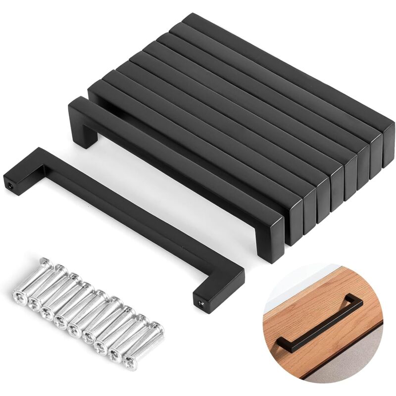 Lntyq Lot de 10 poignées de meuble de cuisine noires en acier inoxydable pour porte d'armoire de cuisine, 128 mm