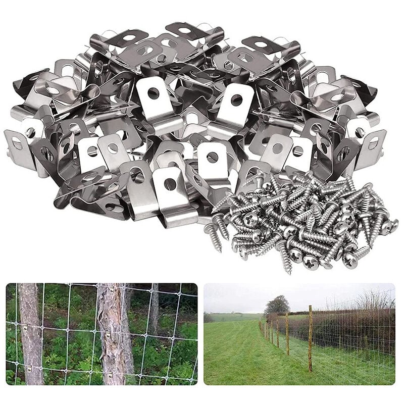 Lntyq - Lot de 100 Pinces de Fixation pour Fil de Clôture Clips de Fil en Acier Inoxydable Clips de Câble Serre-Câble Clips de Cage de Fil Clips de