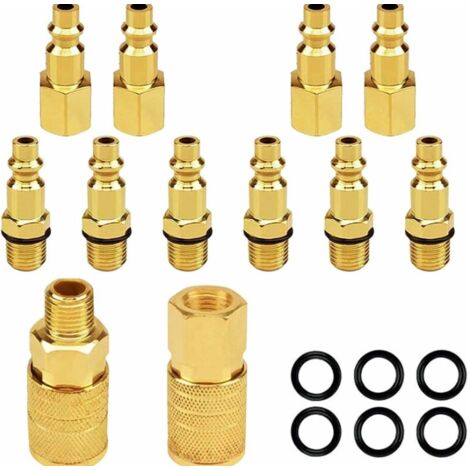 Lntyq Lot de 12 raccords d'air et de bouchons d'air NPT 1/4 NPT, ensemble de connexion rapide industriel de type D, coupleur d'air et kit d'air, raccords de compresseur de tuyau d'avion
