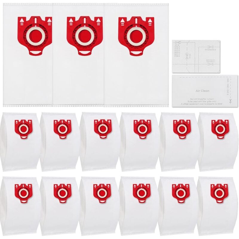 Lot de 15 Sac Aspirateur pour Miele fjm Série Complete C1 Compact C1 C2 fjm Série S2 S3 S4 S5 S6 S7 Sac à Poussière pour Miele 3D avec 2 Filtres en