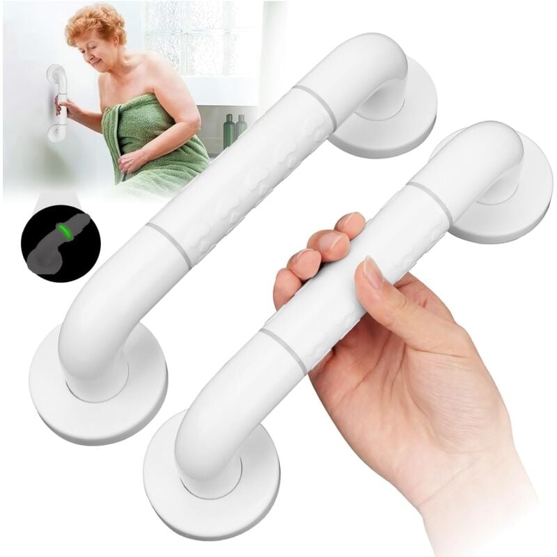 Lntyq - Lot de 2 barres d'appui antidérapantes de 30 cm avec cercles lumineux pour salle de bain et douche pour personnes âgées