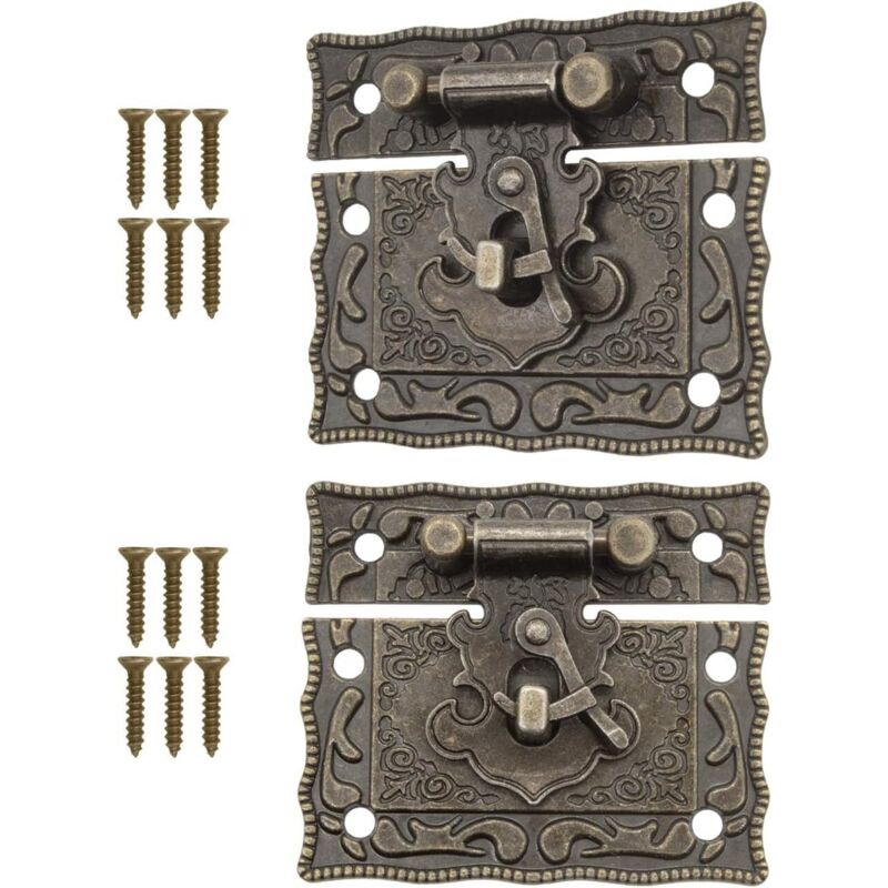 Lntyq Lot de 2 fermoirs antiques, crochets de verrouillage, serrure, design bronze fer, 50 x 42 mm