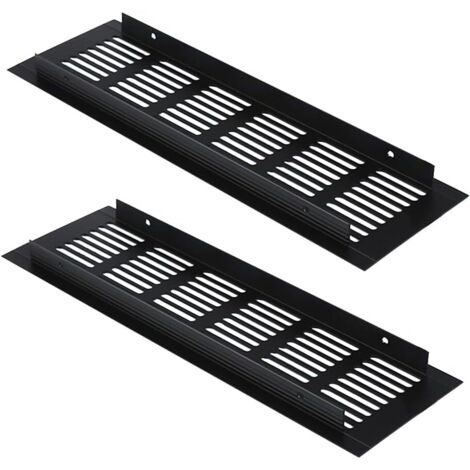 Lntyq Lot de 2 grilles d'aération intérieures en alliage d'aluminium 80 mm x 250 mm Noir
