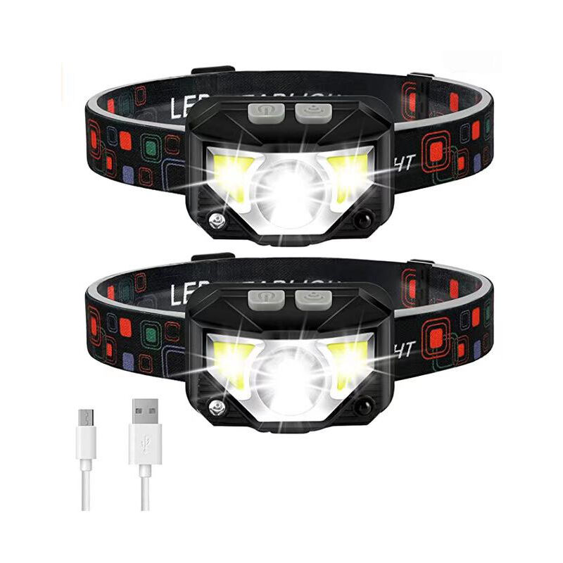 Lot de 2 lampes frontales led ultra puissantes, rechargeables par usb, avec capteur de mouvement, légères et étanches, 14 modes pour la course, le