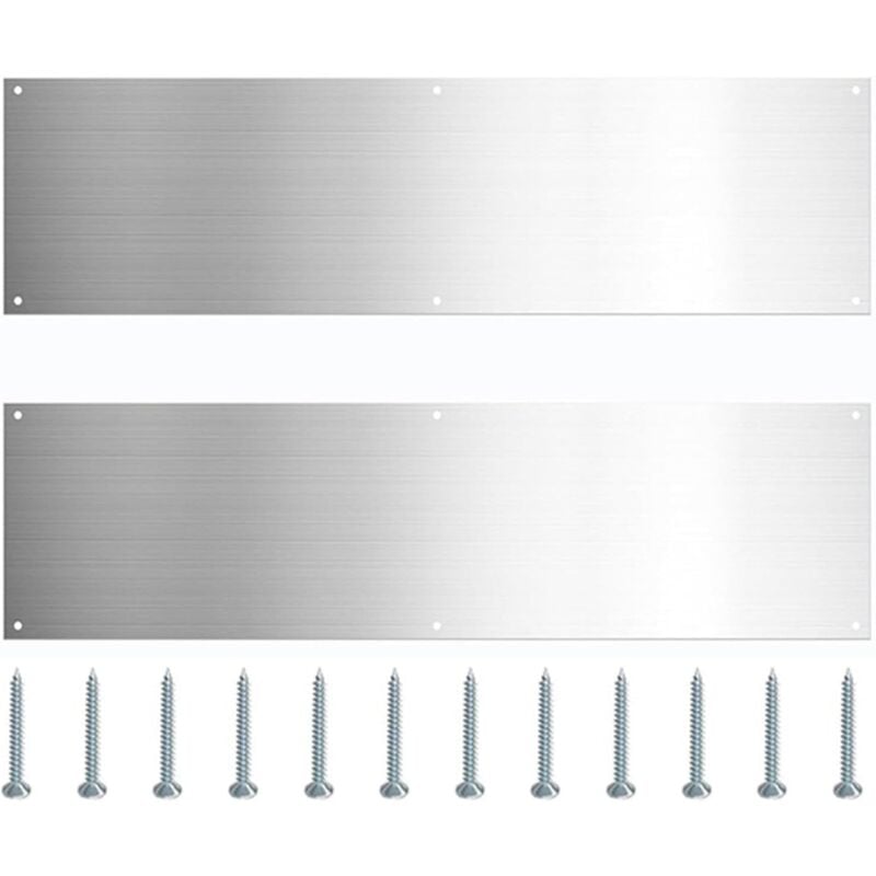Lot de 2 plaques de seuil de porte en acier inoxydable, panneau de protection de bas de porte en métal, plinthe résistante aux rayures avec vis pour