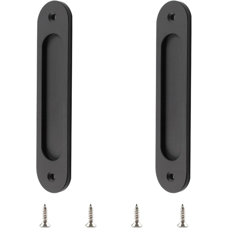 Lot de 2 poignées ovales encastrées pour porte coulissante - Noir mat - En alliage d'aluminium - Pour porte de grange coulissante - Lntyq