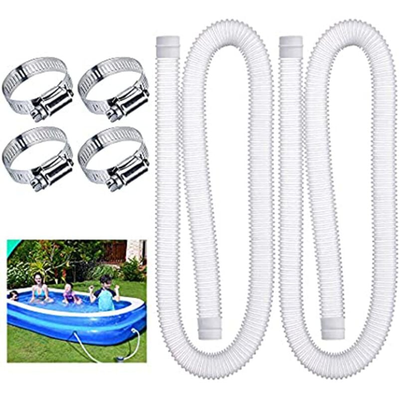 Lntyq - Lot de 2 tuyaux de rechange pour pompe de piscine avec 4 colliers de serrage en métal, tuyau de filtre de piscine pour piscines hors sol (32