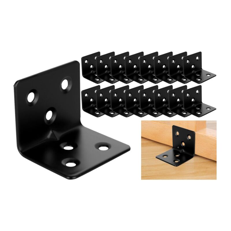 Lot de 20 Équerre d'assemblage Renforcée Noir Inox, 38x30x30mm Aicer Plaque Equerre Inox, Equerre Metal pour Fixation de Inox pour Fixation et