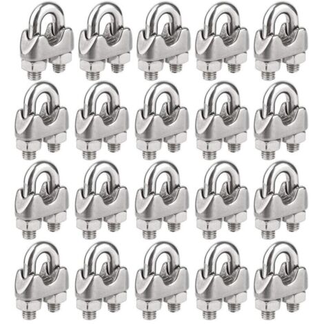 Lntyq Lot de 20 serre-câbles M5 en acier inoxydable pour fixation de câbles en U pour câbles de gréement et câbles de tension (Ø 5 mm)