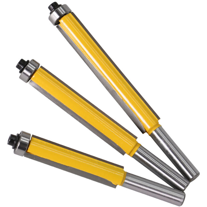 Lntyq - Lot de 3 8mm Tige Fraise à affleurer à roulement, Fraise à Copier Avec Roulement Supérieur, Extra-longue Fraise à Bois