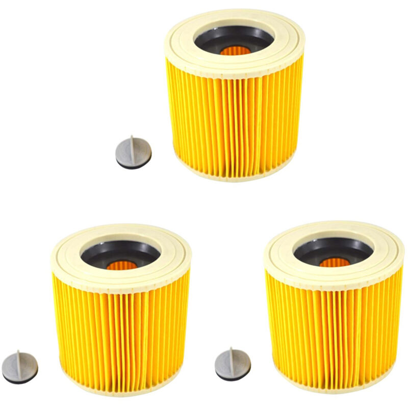 Lot de 3 filtres ronds pour aspirateur Karcher [WD3, WD2, WD1, MV3, MV2, a, k, knt, nt, se, vc] + 3 vis de fermeture pour personnes allergiques