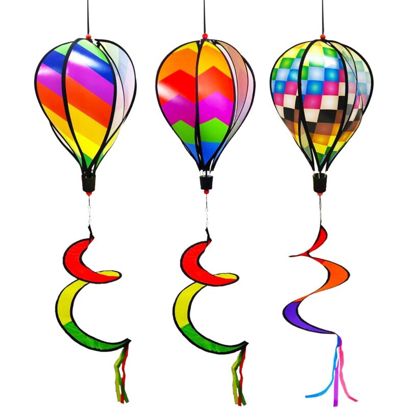 Lntyq - Lot de 3 montgolfières de 110 cm - Arc-en-ciel - Pour le jardin - Tourbillons - Moulin à vent - Rayé - Arc-en-ciel - Manches à vent rotatives