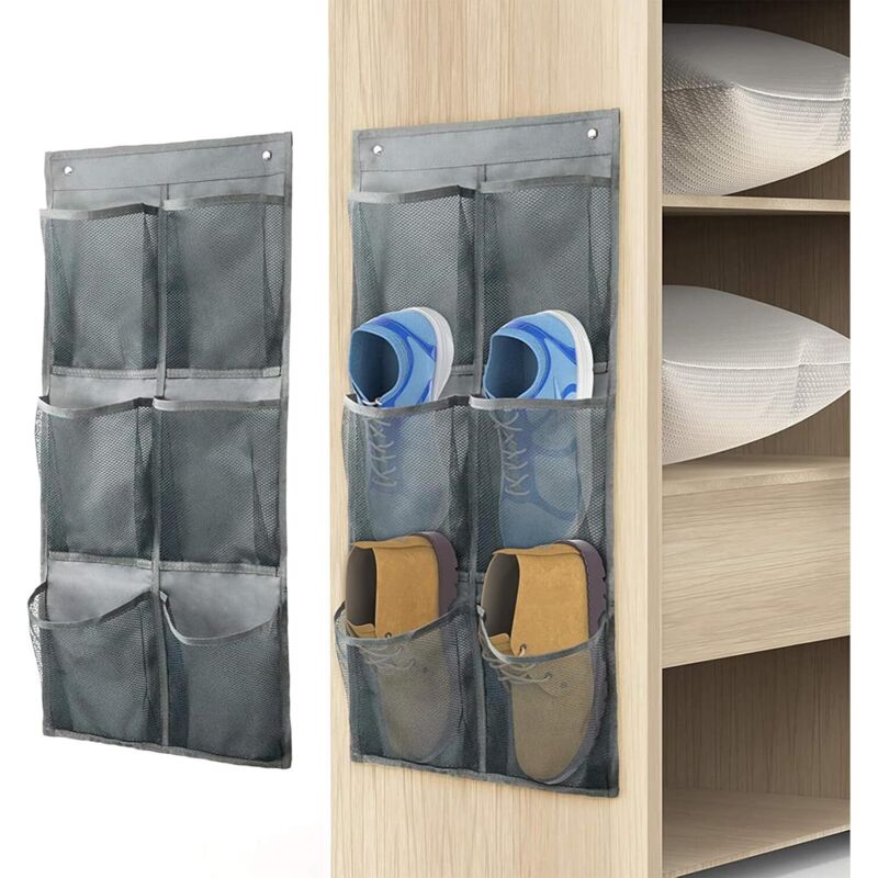 Lot de 3 organiseurs de rangement à chaussures avec crochets, pliable, en tissu, pour armoire et porte étroite, organisateur de chaussures, gris