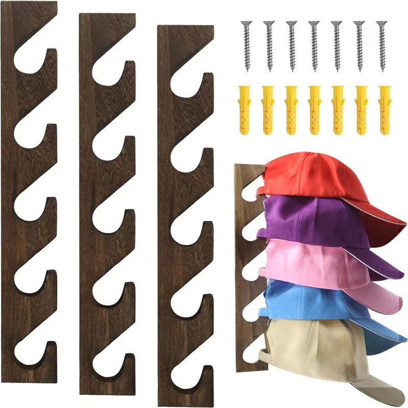 Lntyq - Lot de 3 porte-chapeaux pour casquettes de baseball, organiseur mural en bois pour casquettes de baseball, support mural vertical pour
