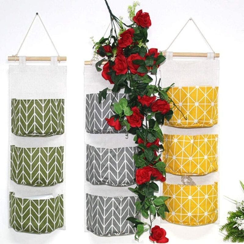 Lntyq - Lot de 3 sacs de rangement à suspendre au mur, sac de rangement empilable à 3 couches - Organisateur de poche large et étanche pour chambre à