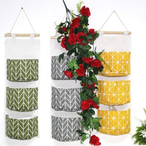 Lntyq Lot de 3 sacs de rangement à suspendre au mur, sac de rangement empilable à 3 couches - Organisateur de poche large et étanche pour chambre à coucher, salle de bain, cuisine, bureau, tringle de 