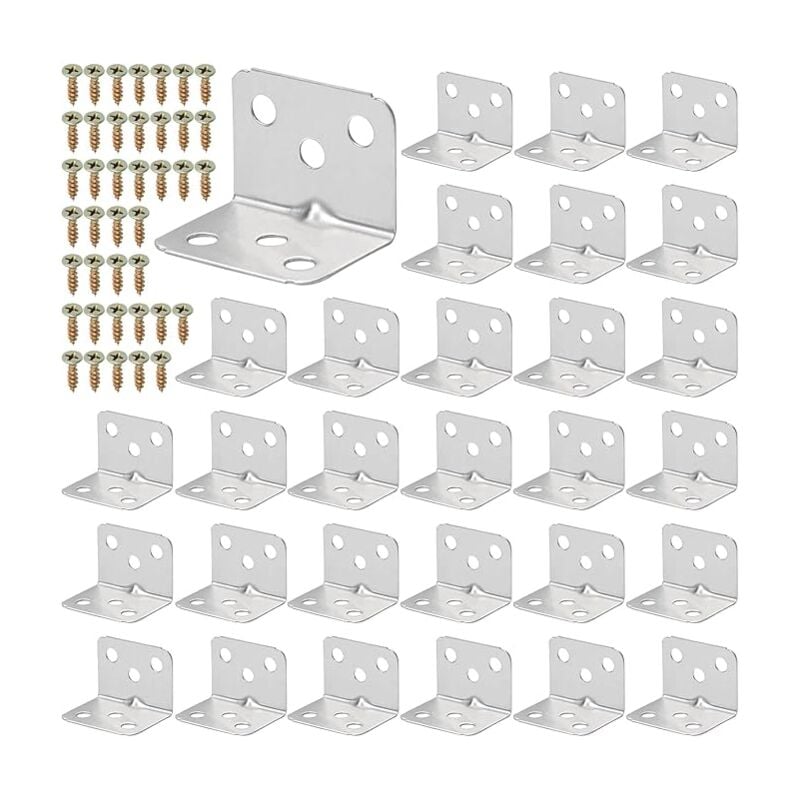 Lntyq - Lot de 30 Supports d'Angle en Acier Inoxydable en Forme de l - Support à Angle Droit 90 Degrés pour Fixation de Meubles en Bois - Vis