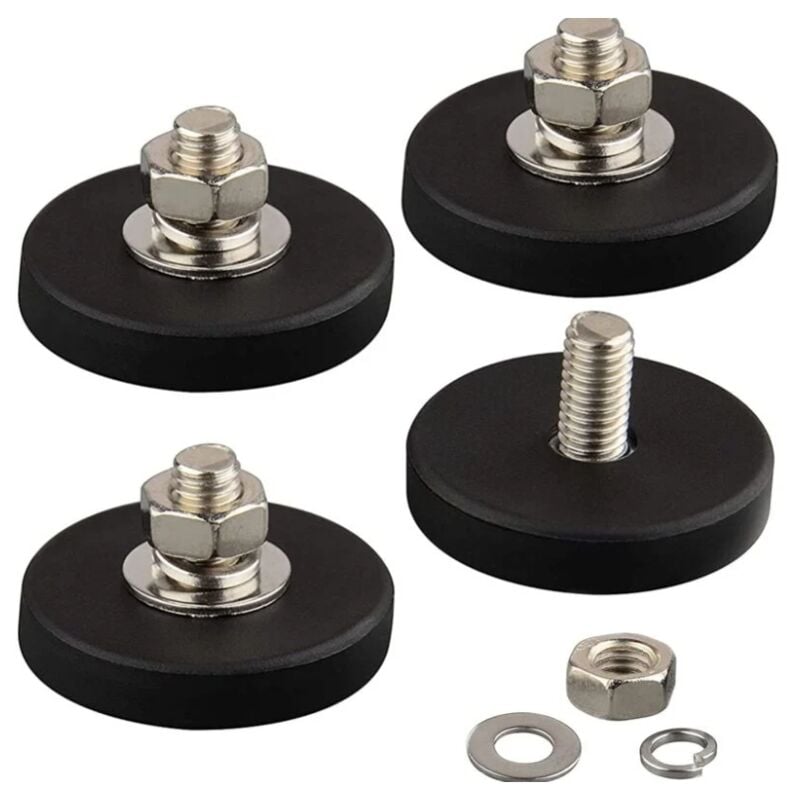 Lntyq - Lot de 4 aimants en néodyme anti-rayures avec revêtement en caoutchouc et filetage mâle M6,montage magnétique super puissant pour l'éclairage