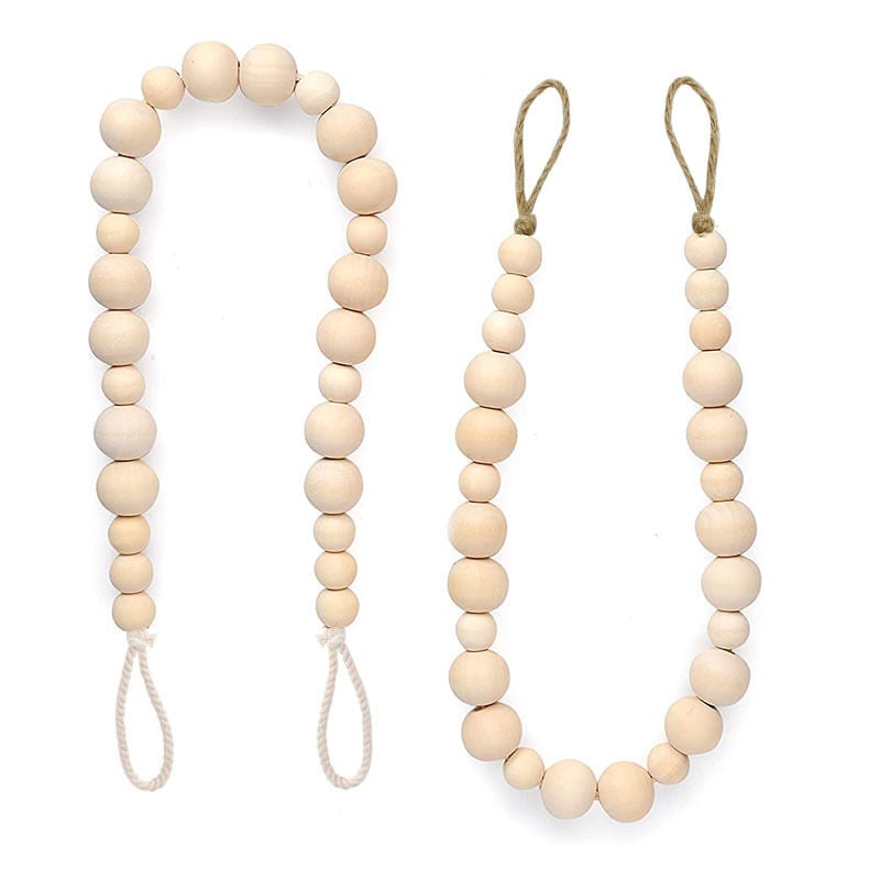 Lntyq - Lot de 4 embrasses de rideaux en perles de bois avec crochets pour décoration murale ou de vacances (couleur bois, 4)