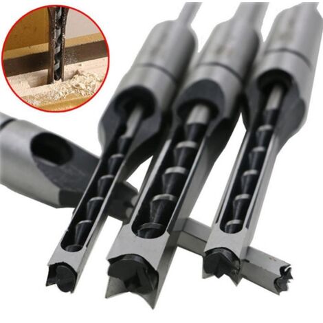 Lntyq Lot de 4 Forets à Bois Trou Carré, Bédanes Creux en Acier Outils de Menuiserie Set pour Scie Cloche Carrée Forets à Ciseau Trou de Perçage Mortaiser Burin Pour le Travail du Bois 6,4/8/9,5/12,7m