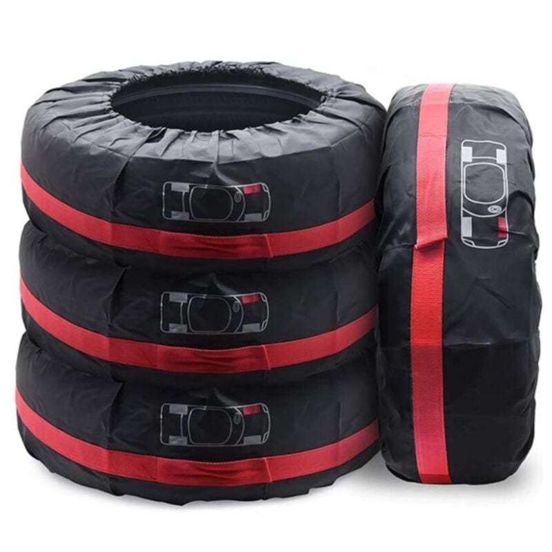 Lot de 4 Housses de pneus 13-17' Housse Roue de Secours Imperméable Housses de Protection de Roue de Voiture (Rouge, diamètre 66 cm) - Lntyq