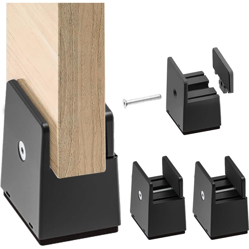 Lntyq - Lot de 4 Rehausseur Pieds de Lit 5 cm pour Table, Chaise, Canapé, Rehausseurs Meubles Largeur Réglable 1-5 cm, Noir
