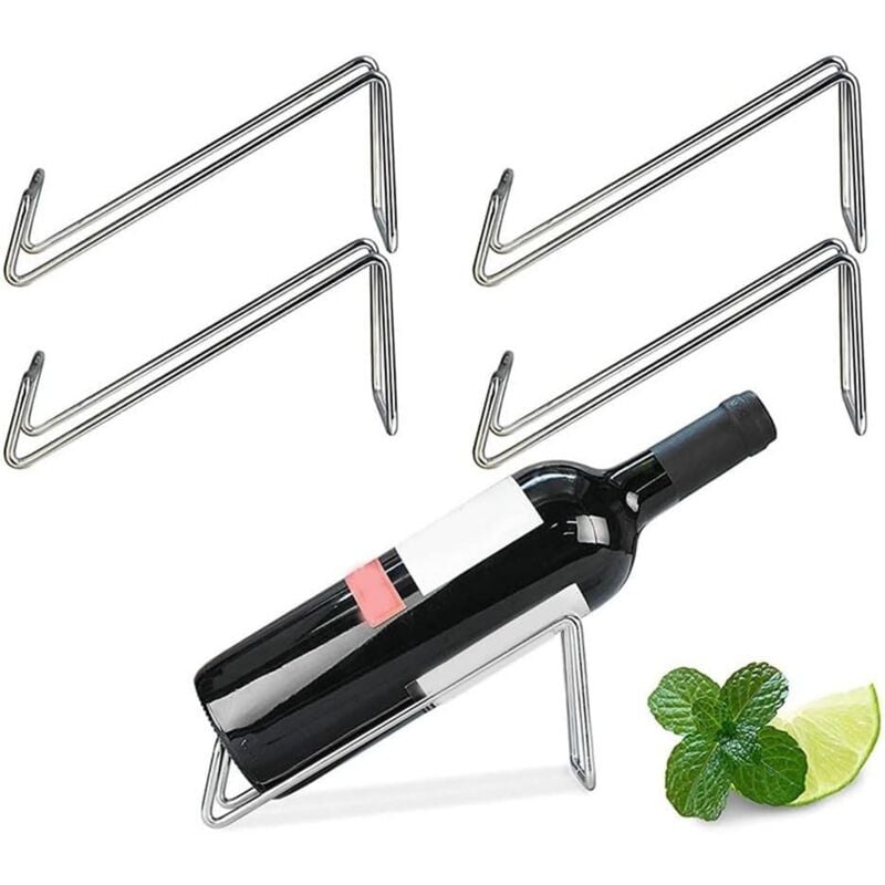Lntyq - Lot de 4 supports de rangement pour bouteilles de vin, supports de rangement en métal pour bouteilles de vin (argenté)