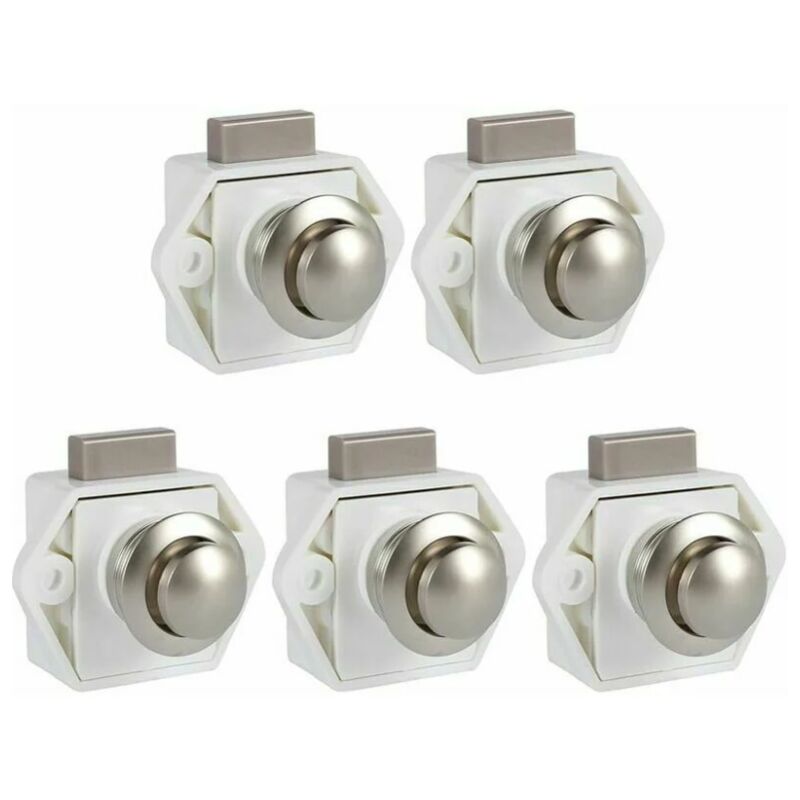 Lntyq - Lot de 5 Boutons Poussoirs Loquets sans Clé - Serrures de Porte Meuble Fermeture pour rv, Caravane, Placard, Meuble d'Épaisseur (Blanc)