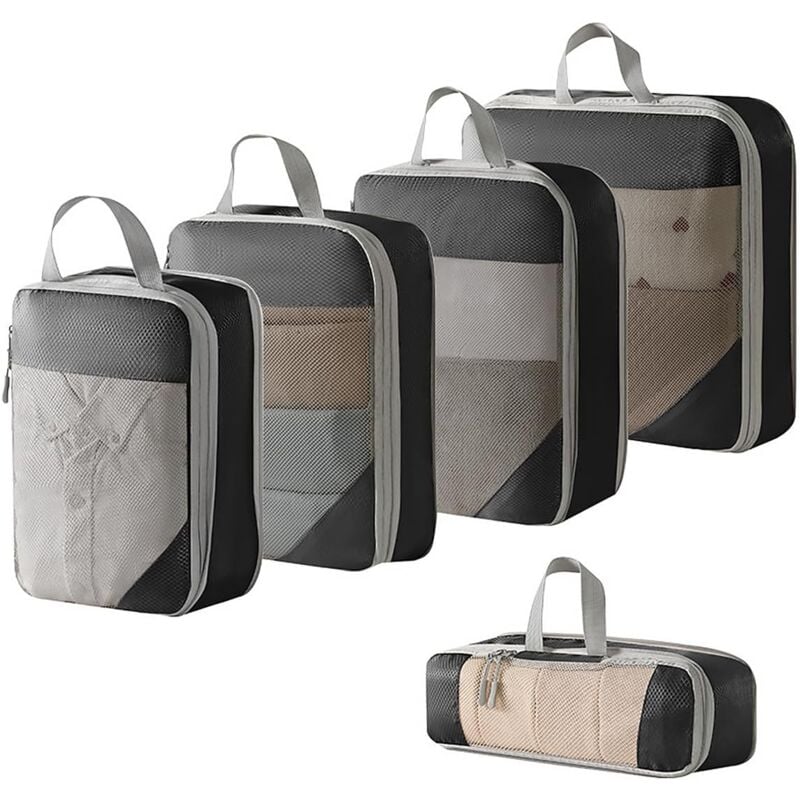Lntyq - Lot de 5 cubes d'emballage de compression extensibles pour valises, cubes d'emballage pour voyage ou rangement à la maison