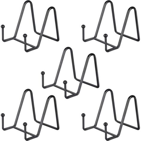 Lntyq Lot de 5 petits supports d'affichage pour assiettes de 7,6 cm, mini cadre en métal noir pour photos, livres, chevalets photo, créations et objets de collection