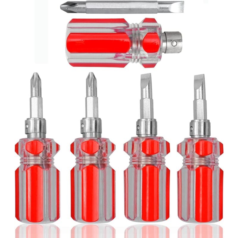 Lntyq - Lot de 5 tournevis courts, tournevis cruciforme 2 en 1 à manche court, tournevis multifonction à tête plate magnétique, petit tournevis à