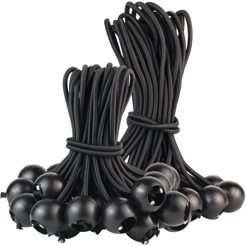 Lntyq Lot de 50 tendeurs flexibles de 300 mm, boules de tendeur, robustes pour bannières, bâches, camping, tentes (noir)