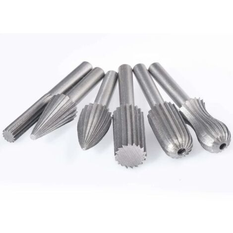 Lntyq Lot de 6 fraises rotatives en tungstène double coupe 6 mm Queue en tungstène Embouts de limage/gravure/meulage pour outils rotatifs