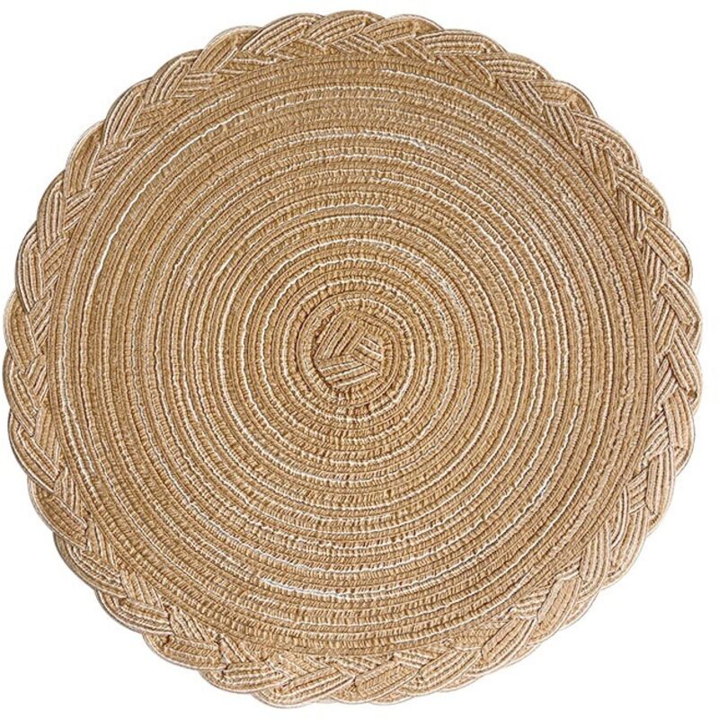 Lot de 6 Sets Table Dessous Tapis, Tapis tissé résistant à la Chaleur,Polyester,Lavable antidérapant Rond Table Pad Euro tissé à la Main (Khaki,