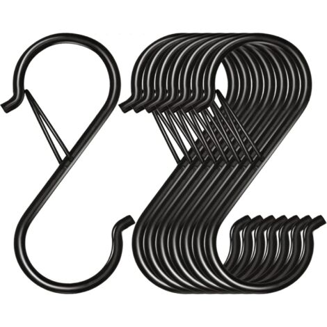 Lntyq Lot de 8 crochets en forme de S en métal avec système anti-chute pour suspendre des plantes, des pots et des tasses, accrocher des sacs et des vêtements, 9 x 4 cm Noir