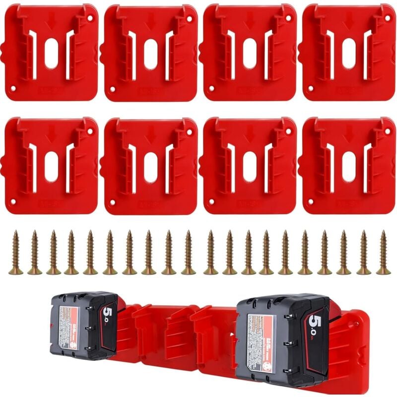 Lntyq - Lot de 8 Supports de Batterie Compatible avec Milwaukee M18 18V Batteries M18 48-11-1815 48-11-1828 48-11-1850 48-11-1860 Wall Mount Battery