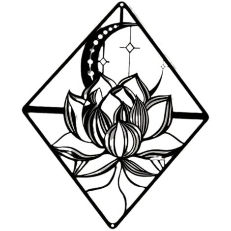 Lntyq Lotus-Wandkunst aus Metall, Lilie, Mondblume, schwarz, hängende Dekoration, Gartenornamente, Skulptur, Stahl, Weihnachten, Halloween, Heimdekoration, für drinnen und draußen, Garten, ästhetische