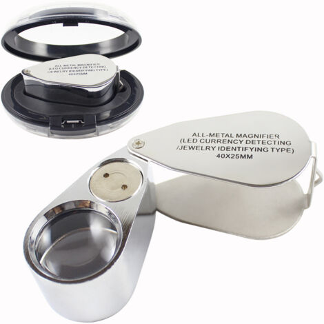 Lntyq Loupe de Bijoutier 40X,Loupe Bijoutier avec Lumière,Loupe de Poche,Loupe Pliante en Métal pour Diamants, Bijoux, Pièces de Monnaie, Timbres, Le Travail de près