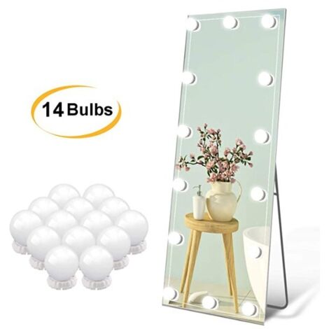 Lntyq Lumière De Miroir Kit De 14 Ampoules Pour Coiffeuse Maquillage, Miroir Led Hollywood Dimmable, Lampe Coiffeuse Usb Avec Interrupteur Et Câble, 3 Couleurs Et 10 Luminosité