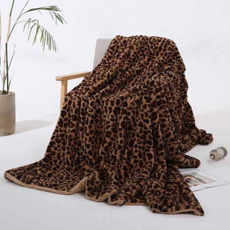 Lntyq Luxuriöse Sherpa-Fleecedecke, ultraweich und warm, leuchtet im Licht, leichte Plüschdecke für Bett, Sofa und Couch, Gelb-Braun-Leopard, 160 x 200 cm