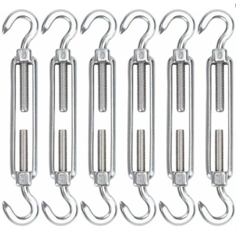 Lntyq M5 Tendeur Cable Acier Inoxydable, Lot de 6 Tendeur de Fil Crochet et Crochet Réglable Heavy Duty Tension Hook & Hook pour Corde Cable Fil à Linge, Grillagefor Sun Shade Installation