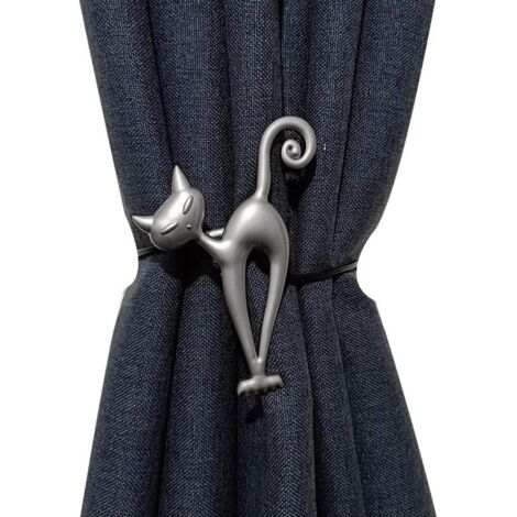 Lntyq Magnetische Vorhang-Raffhalter, 4er-Pack, süßer silberner Katzen-Dekorationshalter, praktischer Vorhang-Raffhalter für Vorhänge (Katze, )