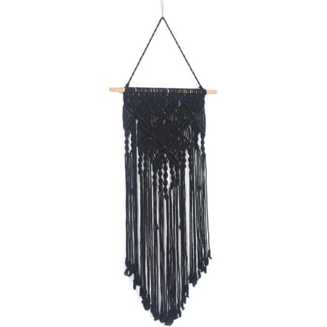 Lntyq Makramee-Wandbehang, gewebt, Boho-Chic, Bohemian, geometrisches Kunstdekor für Zuhause, schöne Dekoration für Wohnheimzimmer, 40 cm (B) × 70 cm (L) (schwarz)