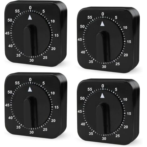 Lntyq Mechanischer Küchentimer – Analoger Timer: 4-teilig – 60 Minuten – mechanischer Küchentimer – Timer-Funktion für Zuhause, Kochen, Sport, Lernen (schwarz)